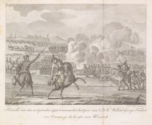 Prins Frederik såras i Wervik 1793 Bataille den 13 september 1793, förutom att H.D.H. Willem George Fredrik av Orange, ajour av Werwick (titel på objekt) av Carel Jacob de Huyser