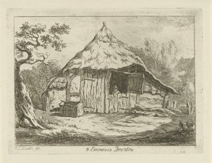 Bondgård med öppen övre dörr Te Emmen i Drenthe (titel på objekt) Landskap (1-6) (serietitel) av Carel Lodewijk Hansen