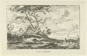 Herde på en landsväg Te Eext i Drenthe (titel på objekt) Landskap (a-f) (serietitel) av Carel Lodewijk Hansen