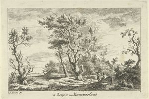 Resenärer i ett landskap I Bergen i Kennemerland (titel på objekt) Landscapes (A-F) (serietitel) av Carel Lodewijk Hansen