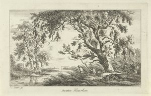 Fiskare i ett flodlandskap Buyten Haarlem (titel på objekt) Landskap (a-f) (serietitel) av Carel Lodewijk Hansen