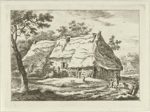 Kvinna med barn på en gård Landskap (1-6) (serietitel) av Carel Lodewijk Hansen