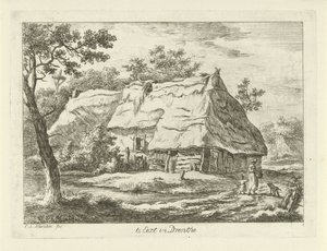Kvinna med barn på en gård Te Eext i Drenthe (titel på objekt) Landskap (1-6) (serietitel) av Carel Lodewijk Hansen