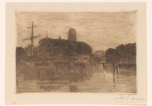 Utsikt över Nieuwe Haven i Dordrecht på natten av Carel Nicolaas Storm van 