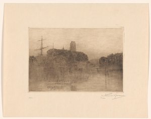 Utsikt över Nieuwe Haven i Dordrecht på natten av Carel Nicolaas Storm van 