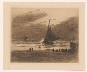 Inkommande fiskebåt på stranden