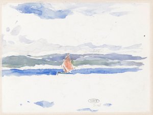 Utsikt över havet med båt (?) av Carel Nicolaas Storm van 