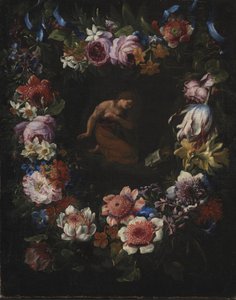 En krans av blommor av Carel de Vogelaer