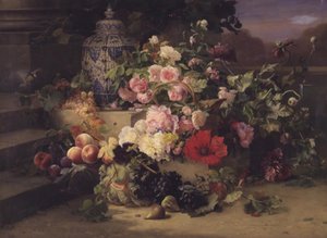 Målning av frukt och blommor av Carl Balsgaard