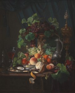 Arrangemang med vinglas, ostron, citron och andra frukter av Carl Balsgaard