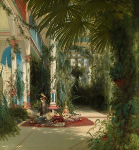 Tyska: Das Innere des Palmenhauses auf der Pfaueninsel bei Potsdam Interiören i palmhuset på Pfaueninsel nära Potsdam av Carl Blechen