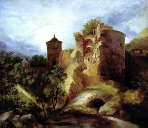 Tyska: Der gesprengte Turm des Heidelberger Schlosses Det blåsta tornet på Heidelbergs slott av Carl Blechen