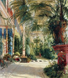 Tyska: Das Innere des Palmenhaus auf der Pfaueninsel Palmenhusets interiör av Carl Blechen