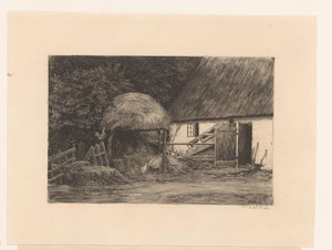 Gård med höstack och höns av Carl Bloch