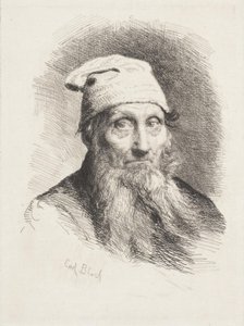 En gammal man med hatt. Byst bild av Carl Bloch