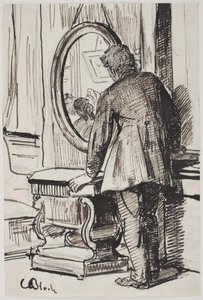 En ung man tittar på tre kvinnor i en spegel av Carl Bloch