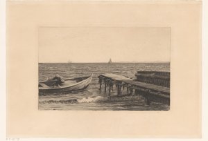 Roddbåt vid bryggan av Carl Bloch
