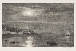 Strandavsnitt vid Hellebæk. Månsken av Carl Bloch