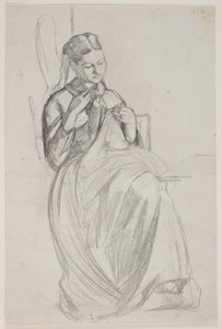 Sewing Girl (konstnärens fru) av Carl Bloch