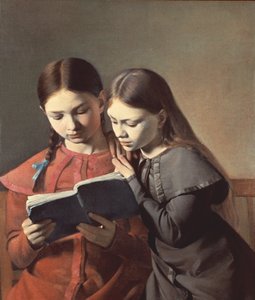 Konstnärens systrar Signe och Henriette läser en bok, 1826 av Carl Christian Constantin Hansen
