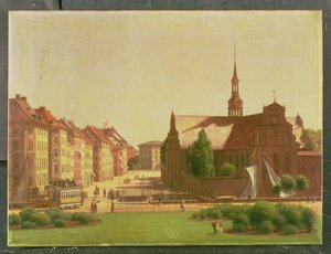 Slottstorget och Holmens Kirke, från ett fönster på Christiansborg slott, i Köpenhamn, 1866 av Carl Christian Constantin Hansen