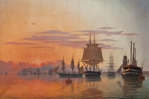 Fregatten Thetis och korvetten Flora på floden Tejo, 1844. av Carl Dahl