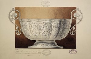 Design av en skål dekorerad med den dubbelhövdade örnen. Serien Storprinsessan Marias hemgift