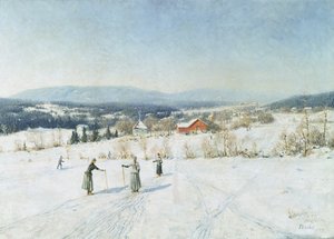 Landskap med skidåkare