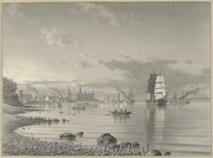 Frakt på Öresund med Helsingör och Kronborgs slott i fjärran av Carl Emil Baagoe