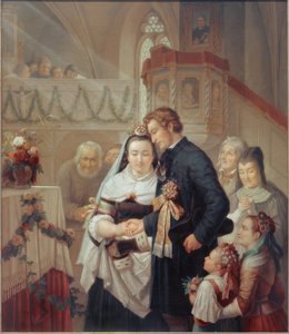 Bröllopsceremoni i kyrkan i Londorf