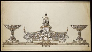 Ritning av en oval korg i silver, House of Carl Faberge