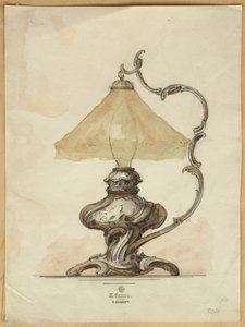 Teckning på en bordslampa i silver med tvinnad räfflad kropp i rokokostil, House of Carl Faberge av Carl Fabergé