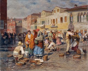 Fiskmarknad i Venedig av Carl Feiertag