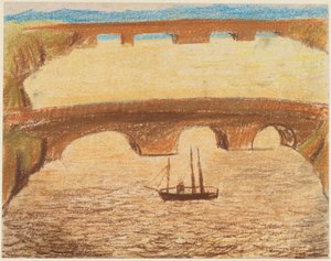 Lange Steinbrücken über Fluss mit einem Schiff av Carl Fredrik Hill