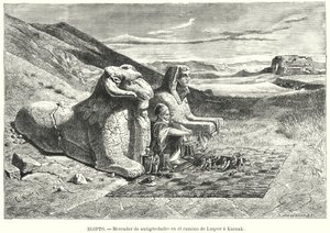 Antikvitetssäljare på vägen från Luxor till Karnak, Egypten (litho) av Carl Friedrich Heinrich (after) Werner