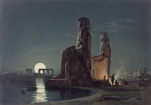 The Colossi of Memnon, Thebe, en av 24 illustrationer producerade av G.W. Seitz, tryckt c.1872 av Carl Friedrich Heinrich Werner