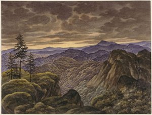 Bergslandskap vid solnedgång av Carl Friedrich Lessing