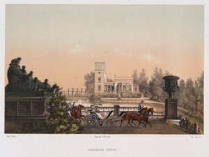 Den rosa paviljongen Ozerki-paviljongen i Peterhofparken, 1853. av Carl Friedrich Ziegler von Schaffhausen