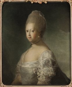 Caroline Mathilde av Hannover, prinsessan av Storbritannien och drottningkonsort av Danmark och Norge - Porträtt av Caroline Matilda av Storbritannien (1751-1775), drottning av Danmark, av Pilo, Carl Gustaf (1711-1793). Olja på duk. Mått: 76x63cm. Nationa