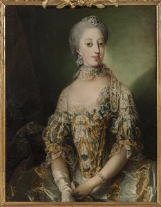 Sophie Madeleine av Danmark, Sveriges drottning - Porträtt av Sophia Magdalena av Danmark (1746-1813), Sveriges drottning, av Pilo, Carl Gustaf (1711-1793). Olja på duk