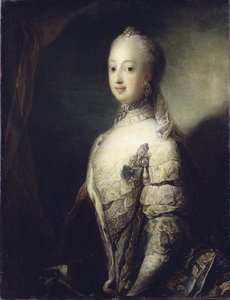 Sophie Madeleine av Danmark, drottning av Sverige och Finland - Porträtt av Sophia Magdalena av Danmark (1746-1813), drottning av Sverige, av Pilo, Carl Gustaf (1711-1793). Olja på duk