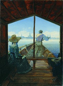 Pråmresa på Elbe nära Dresden (Morgon på Elbe) av Carl Gustav Carus