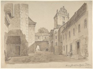Vy över borggården i slottet vid Döben av Carl Gustav Carus
