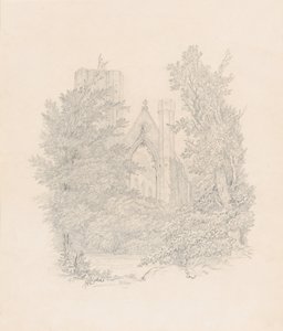 Vy över den västra fasaden på Dunkelds katedral av Carl Gustav Carus