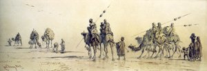 En karavan av beduiner som närmar sig en brunn i öknen, 1868 (penna och tvätt på papper) av Carl Haag