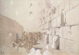 "Am Klageplatz der Juden", Klagemuren i Jerusalem, 1869 (blyerts och tvätt med vit färg på papper) av Carl Haag