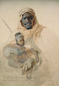 Bachist, en Howazeen Bedawee och Mabzookh, hans lille son, 1859 (penna och wc-tvätt på papper)