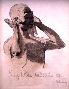 Figure Praying, en studie för bilden, Allahu Akbar, 1873 (penna och akvarelltvätt på papper) av Carl Haag