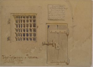 Jassos fängelse i Ferrara, 1852 (penna och wc-tvätt på papper) av Carl Haag
