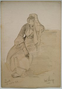 Studie av en sittande dam, Nasaret, 1859 (penna och wc-tvätt på papper) av Carl Haag